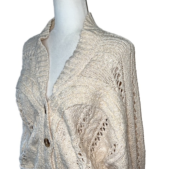 NWOT Free People - Cable Stitch Cardigan Button Front Cream Pockets Size Small - Picture 4 of 13